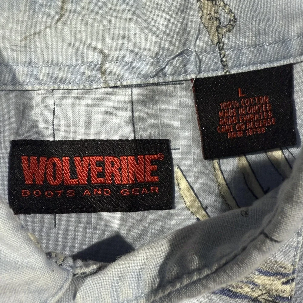 Wolverine Shirt Mens‎ Large Blue Sailing Boat Print Short Sleeve Button Up